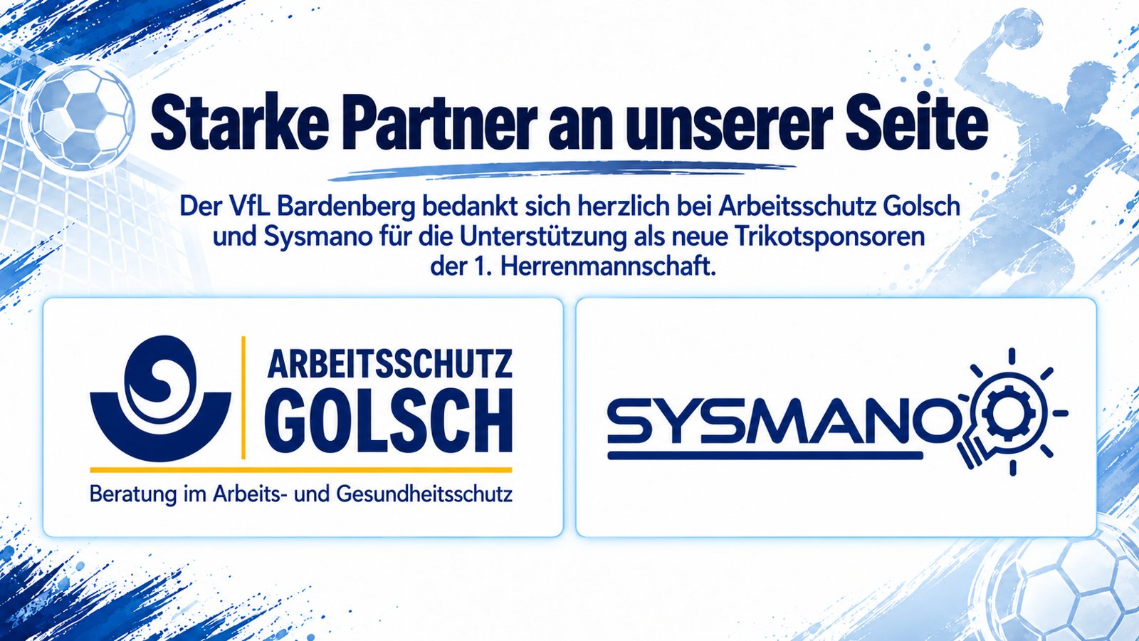 Dankesgrafik des VfL Bardenberg mit den Logos von Arbeitsschutz Golsch und Sysmano